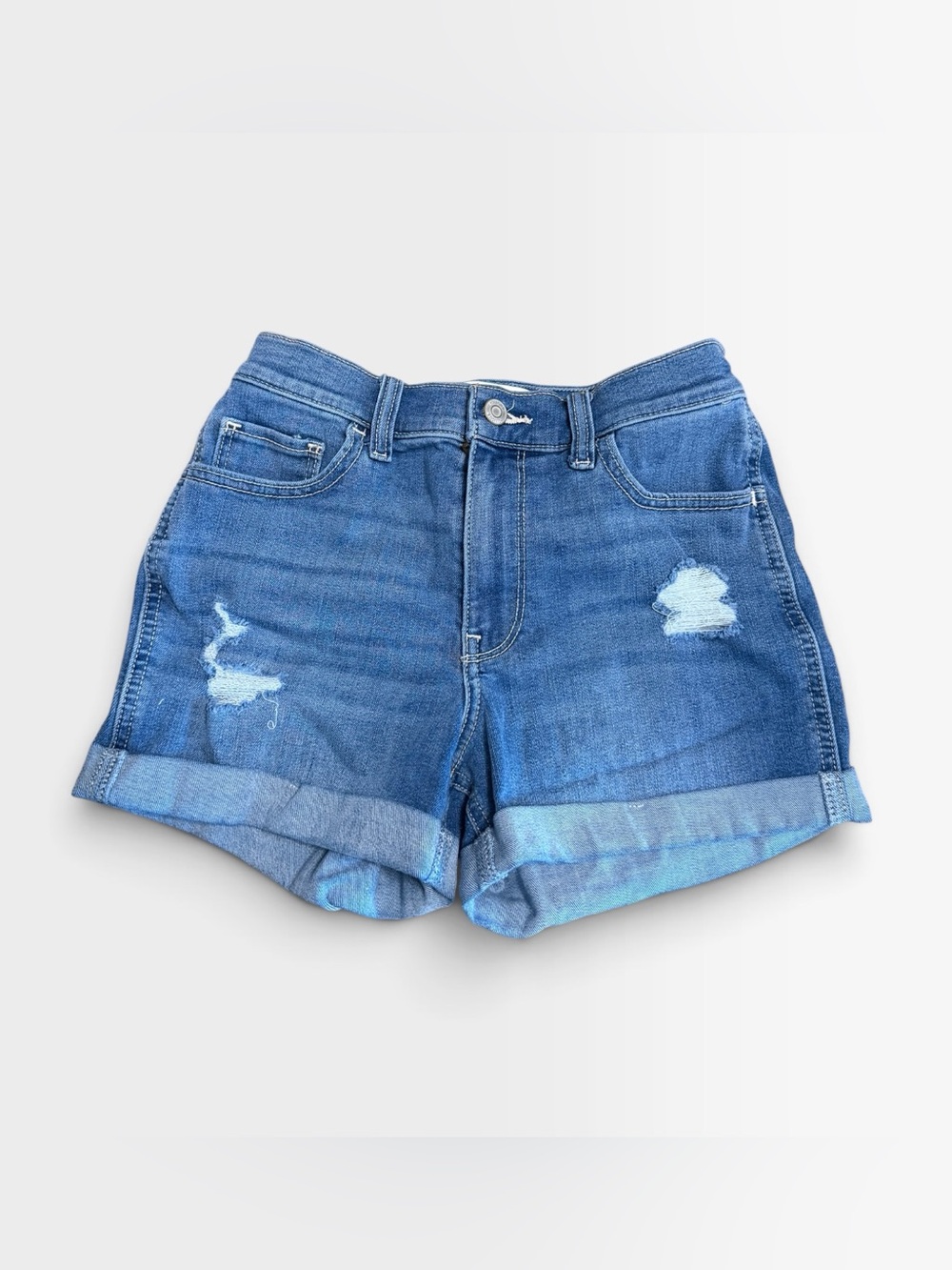 Y2K Distressed Denim Hollister High Rise Shortie Shorts Size 2 Cuffed